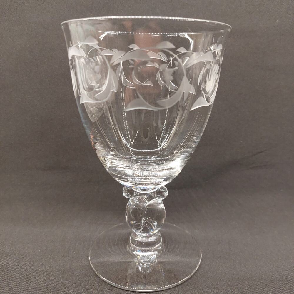 Heisey Lariat Water Goblet with Moonglo Etching Produced 1942-1956